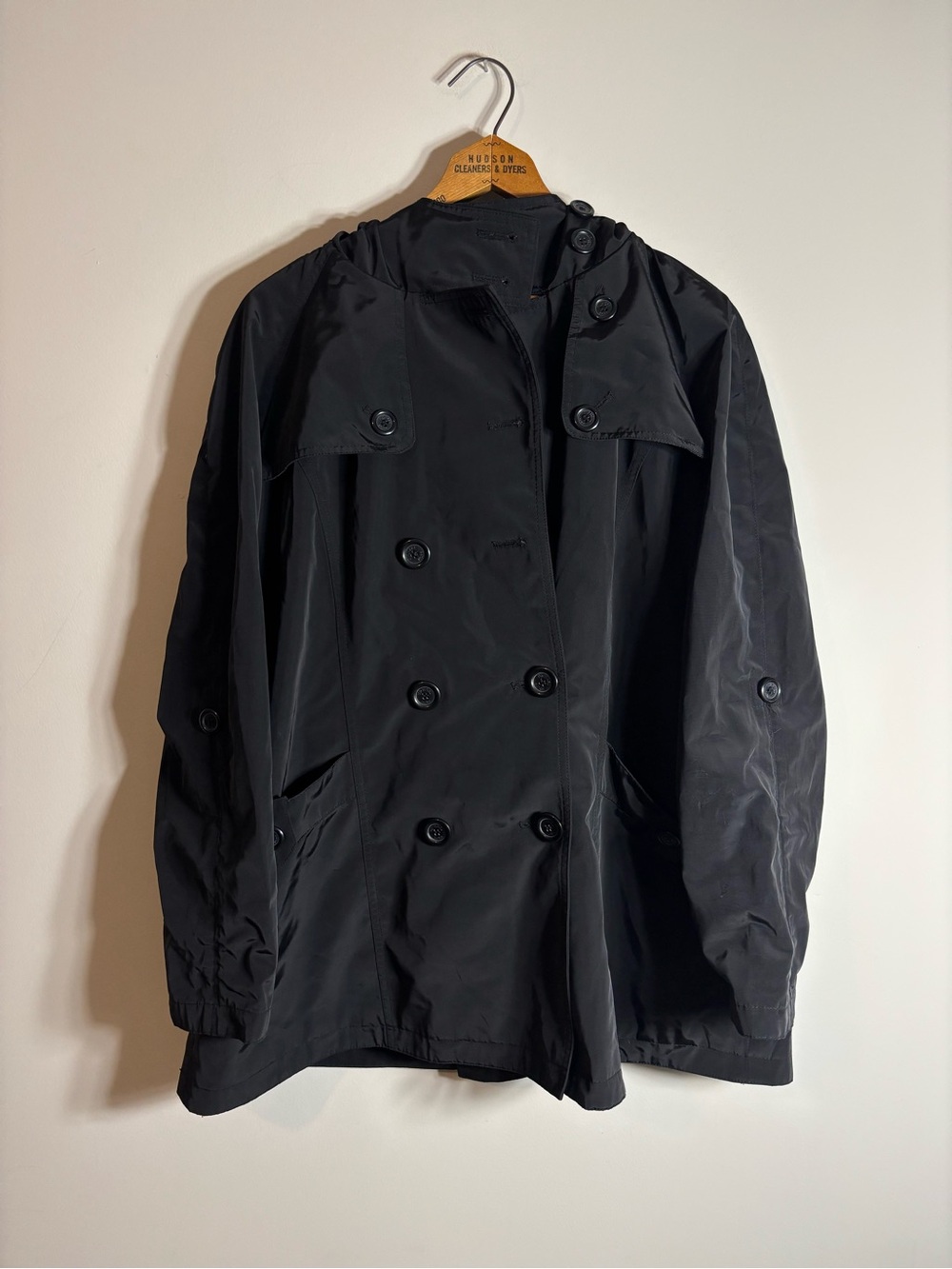 Michael Kors Black Jacket Button Up Hooded Rain Coat Trench